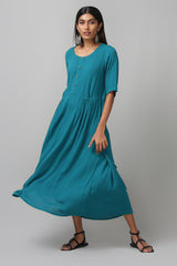 Teal Half Sleeve Dress with Gathered Pockets