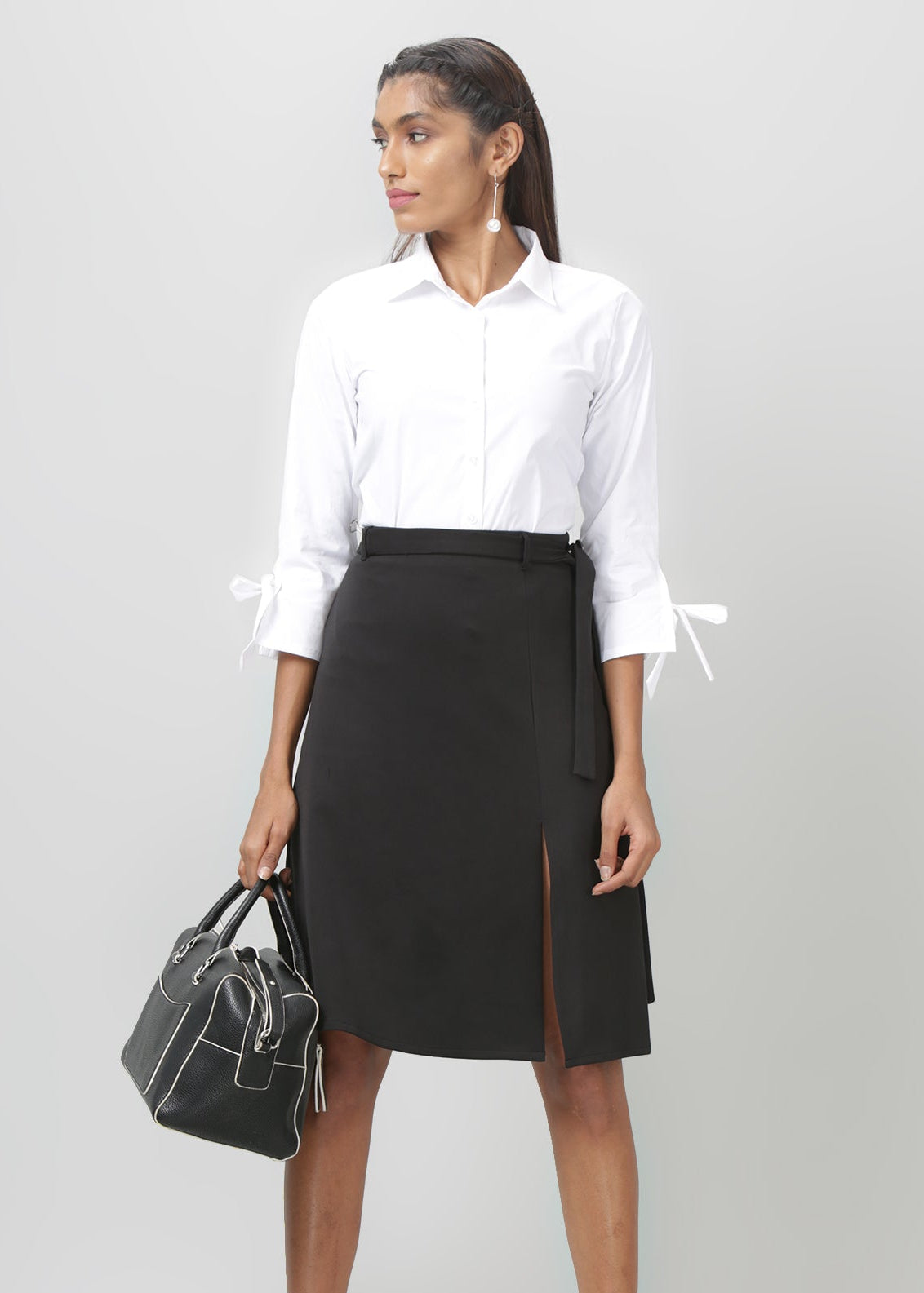 White 3/4th Tie Up Sleeve Shirt