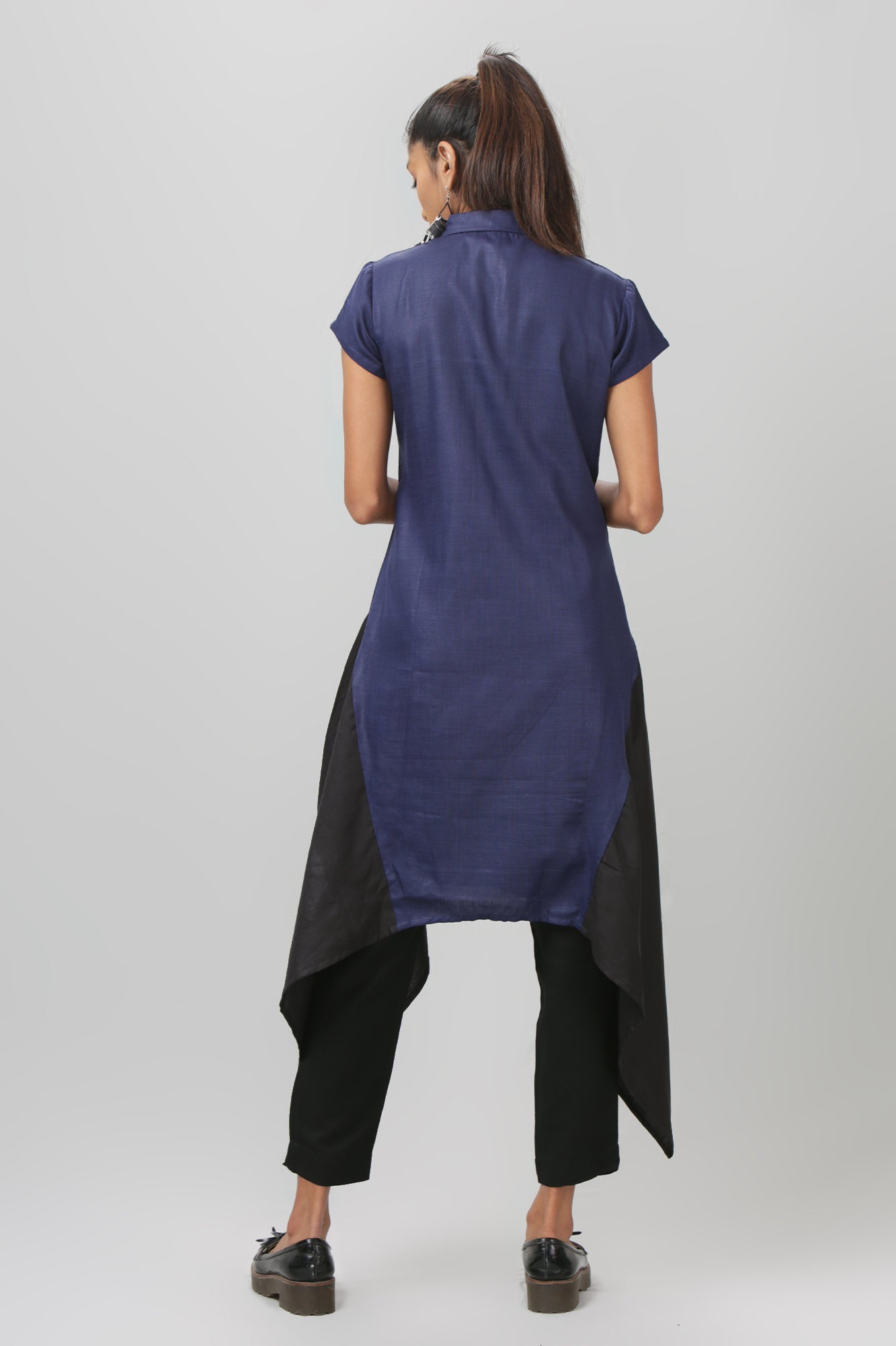 Navy and Black Cap Sleeve Asymmetric Kurti