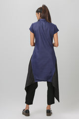 Navy and Black Cap Sleeve Asymmetric Kurti