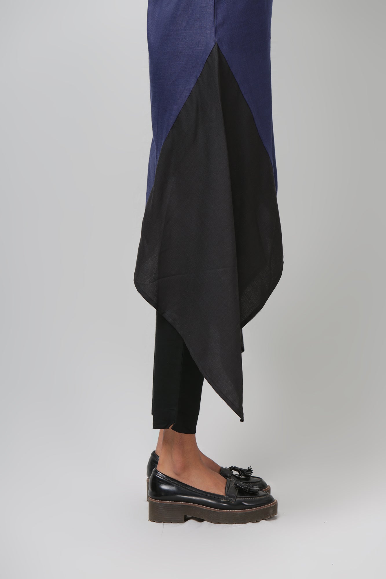 Navy and Black Cap Sleeve Asymmetric Kurti