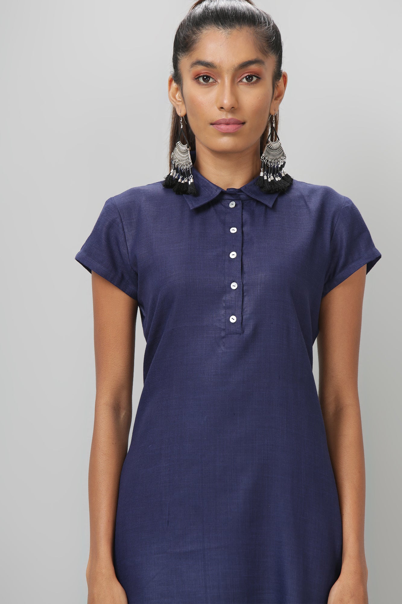 Navy and Black Cap Sleeve Asymmetric Kurti