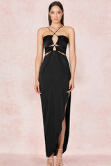 Black Cutout Dress with Slit - WomanLikeU
