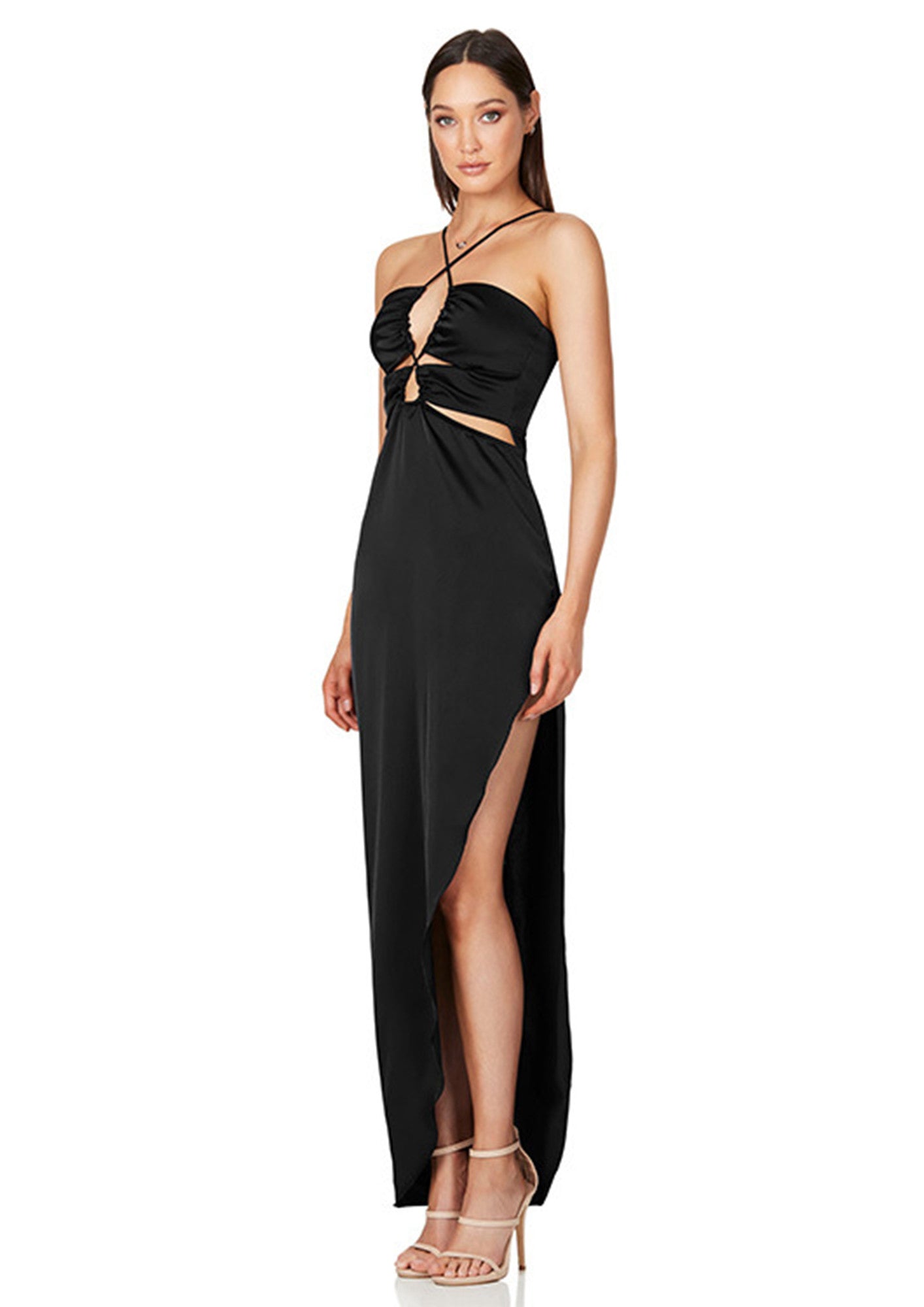 Black Cutout Dress with Slit - WomanLikeU