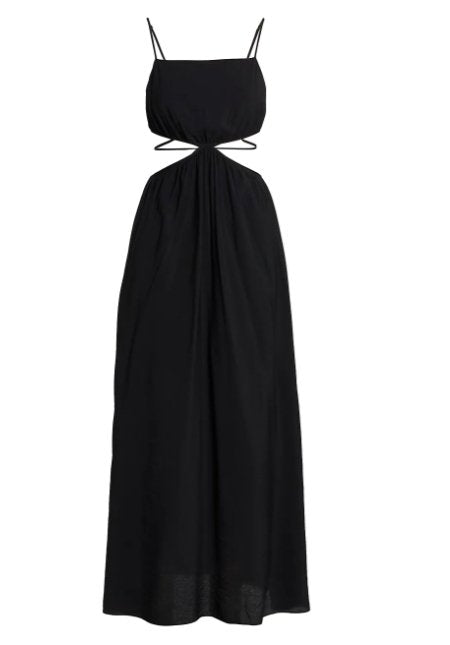 Black dress with designer waist cuts - WomanLikeU