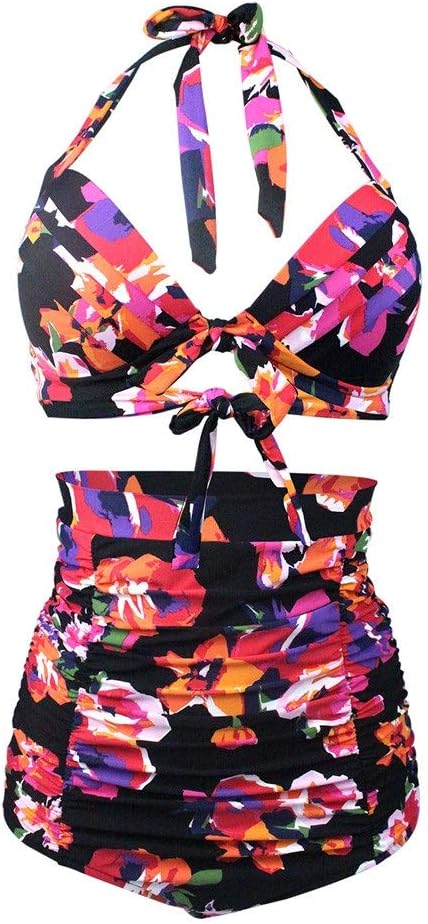 Black Floral High-waisted Bikini - WomanLikeU