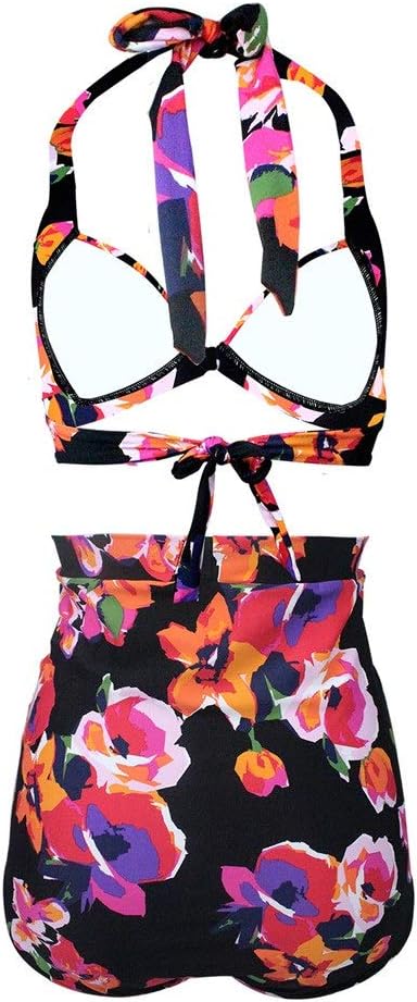 Black Floral High-waisted Bikini - WomanLikeU