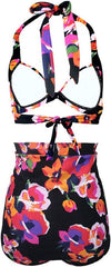 Black Floral High-waisted Bikini - WomanLikeU