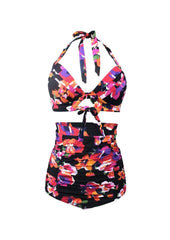 Black Floral High-waisted Bikini - WomanLikeU