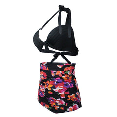 Black Floral Plus Size Bikini - WomanLikeU