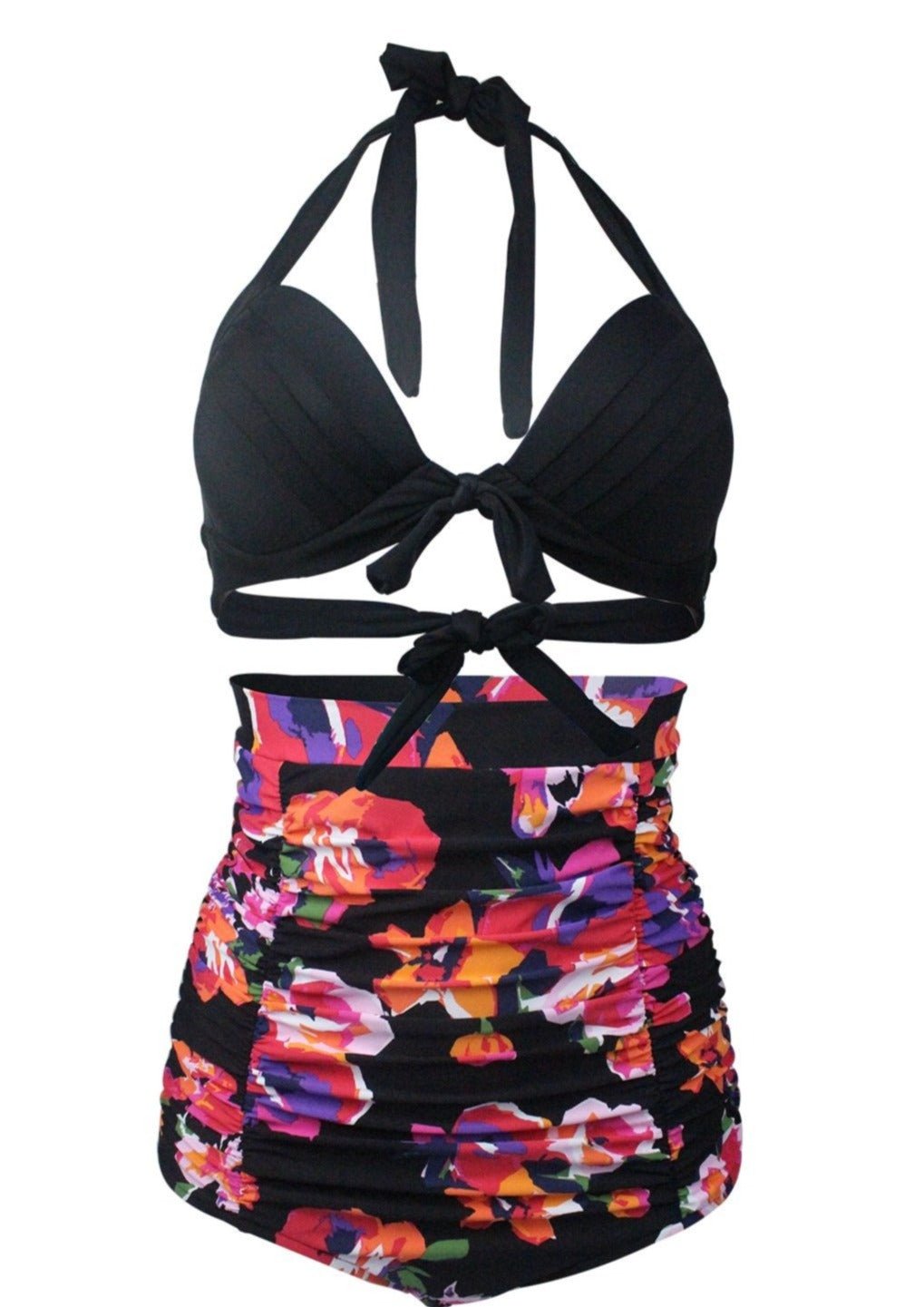 Black Floral Plus Size Bikini - WomanLikeU