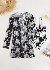 Black Floral Printed Bikini with a Shrug - WomanLikeU