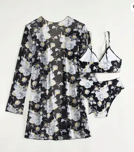 Black Floral Printed Bikini with a Shrug - WomanLikeU