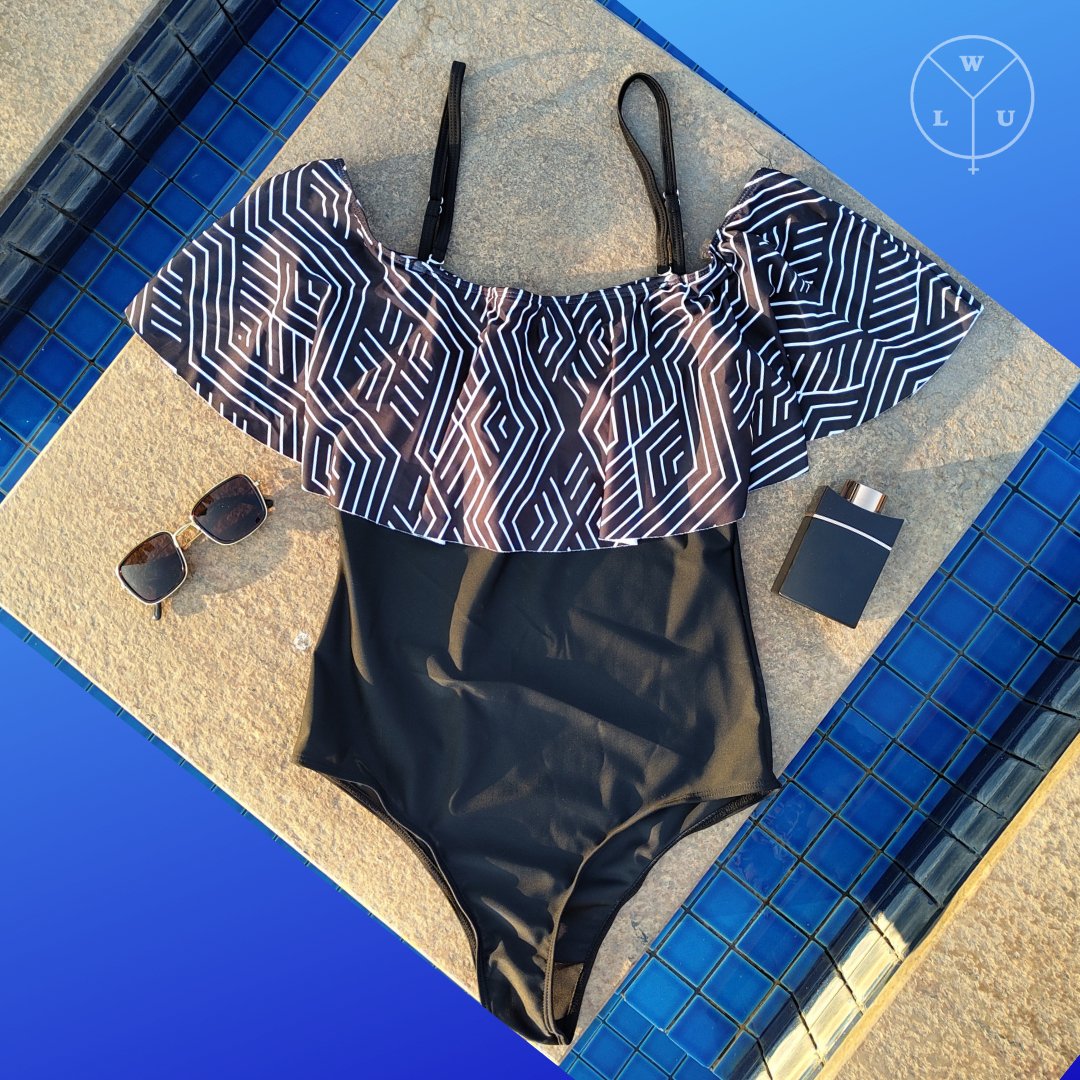 Black off-shoulder Monokini with Straps - WomanLikeU