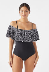 Black off-shoulder Monokini with Straps - WomanLikeU