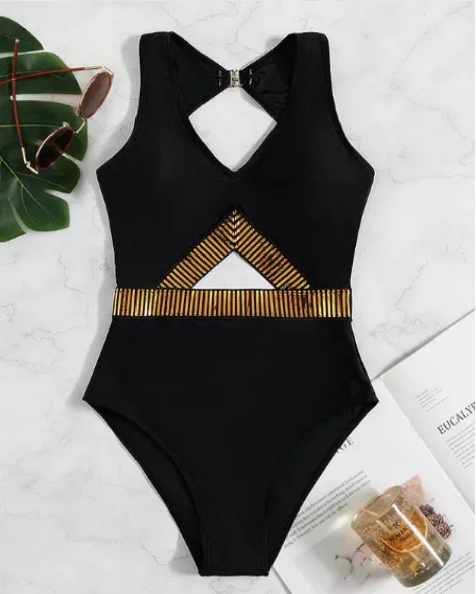 Black Padded monokini with designer back - WomanLikeU