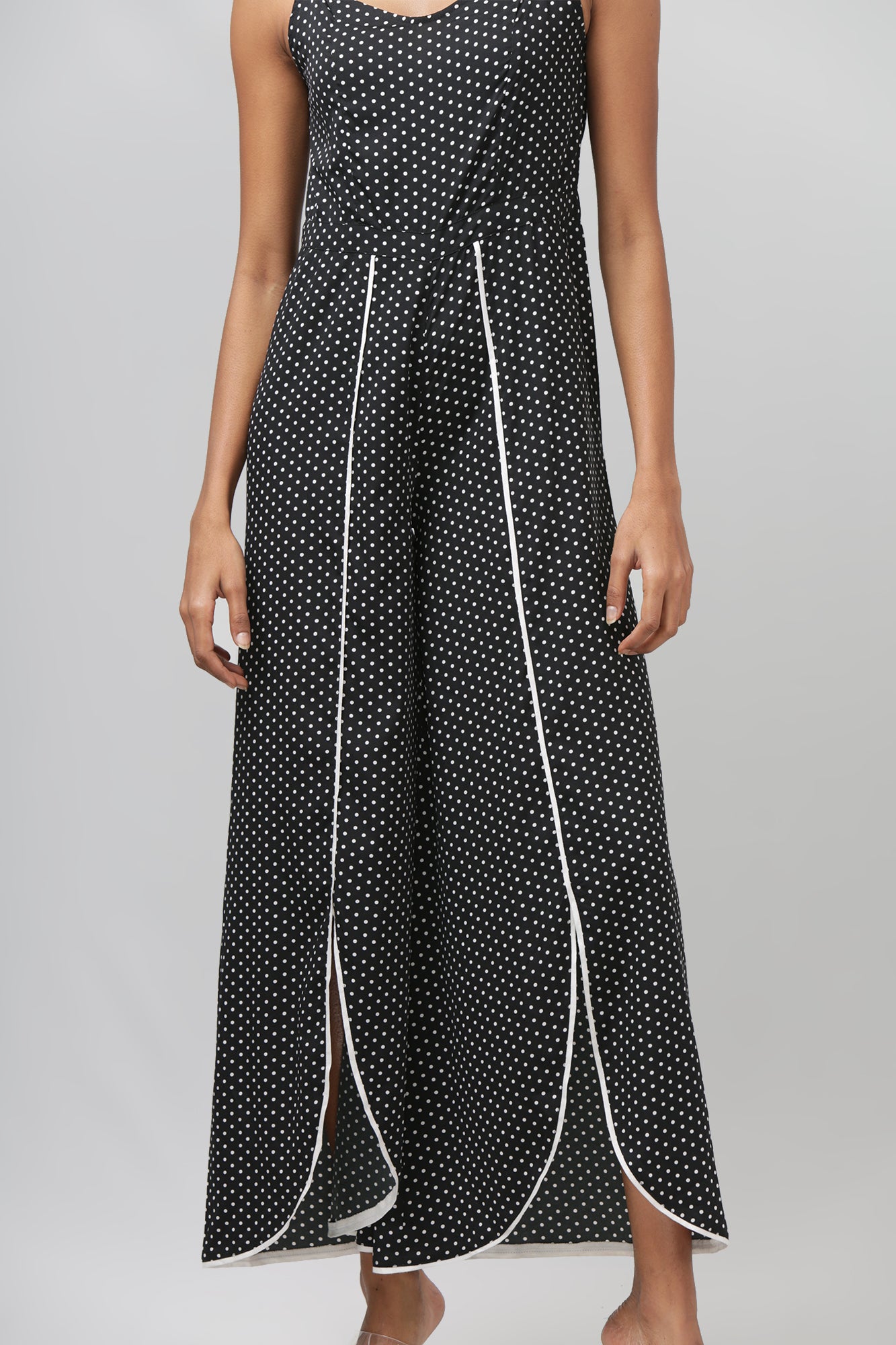 Black Polka Dot Strap Shoulder Jumpsuit - WomanLikeU