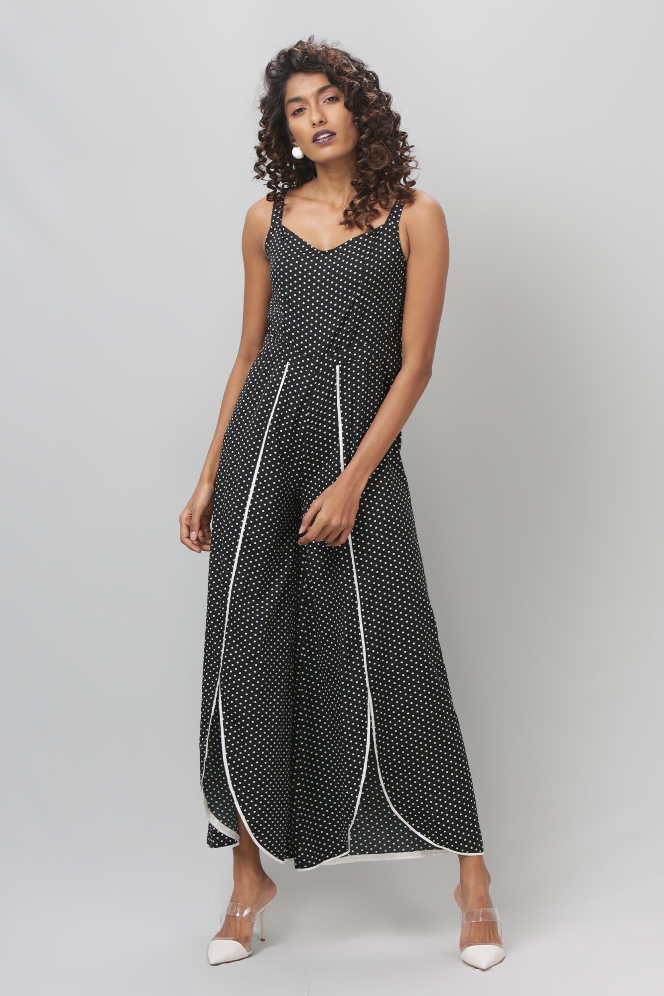 Black Polka Dot Strap Shoulder Jumpsuit - WomanLikeU