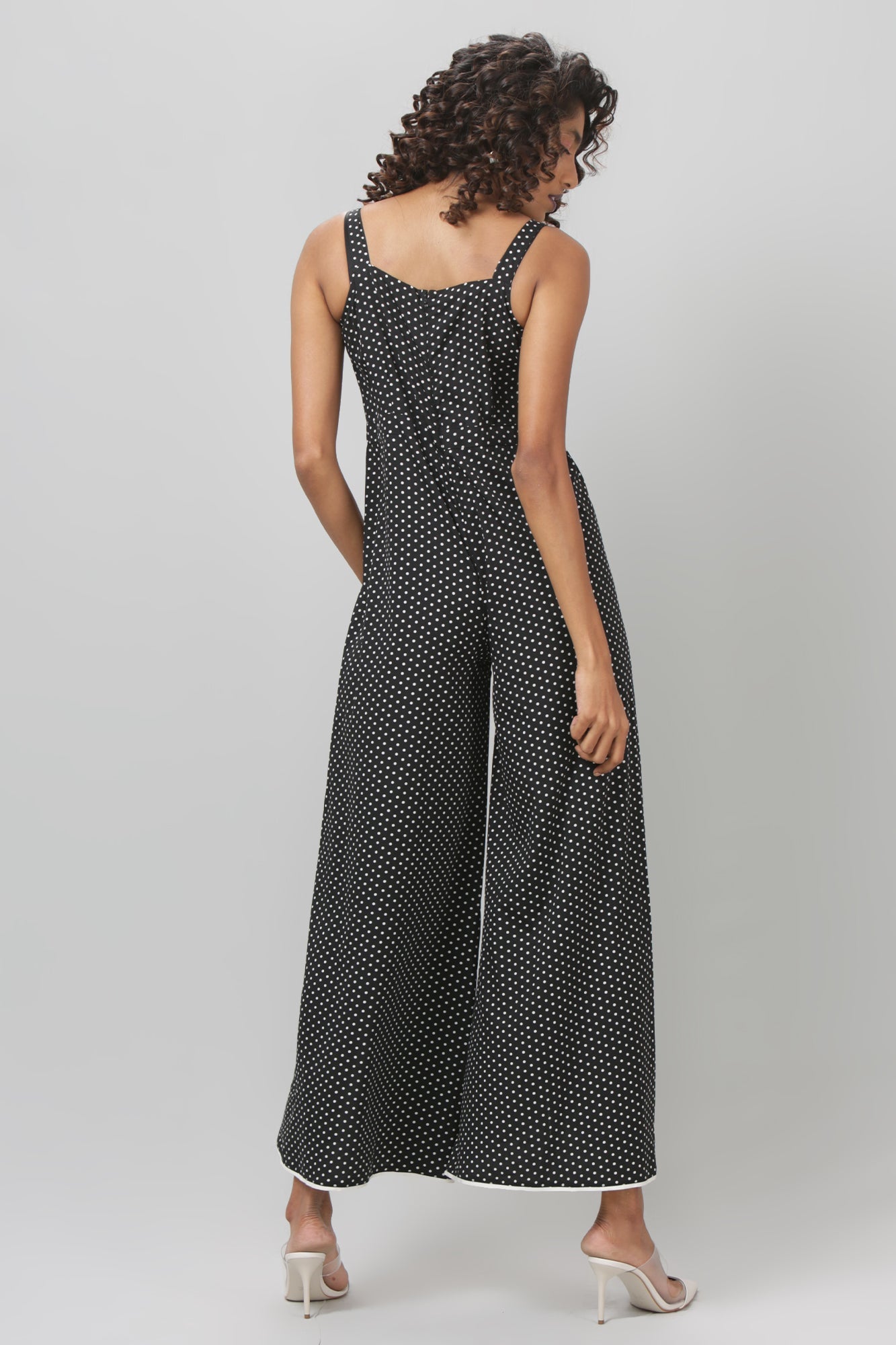 Black Polka Dot Strap Shoulder Jumpsuit - WomanLikeU