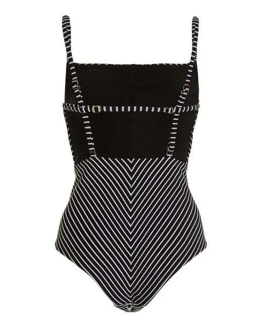 Black Striped Monokini with a Sarong - WomanLikeU
