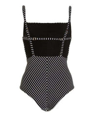 Black Striped Monokini with a Sarong - WomanLikeU