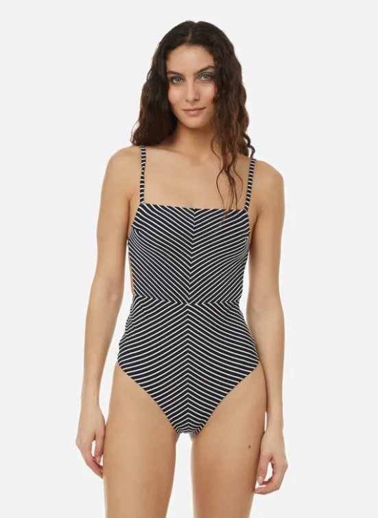 Black Striped Monokini with a Sarong - WomanLikeU
