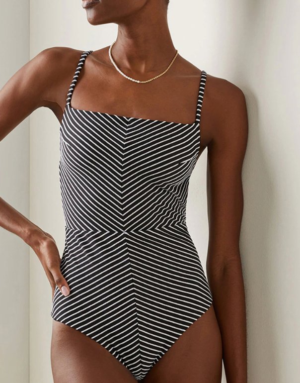 Black Striped Monokini with a Sarong - WomanLikeU