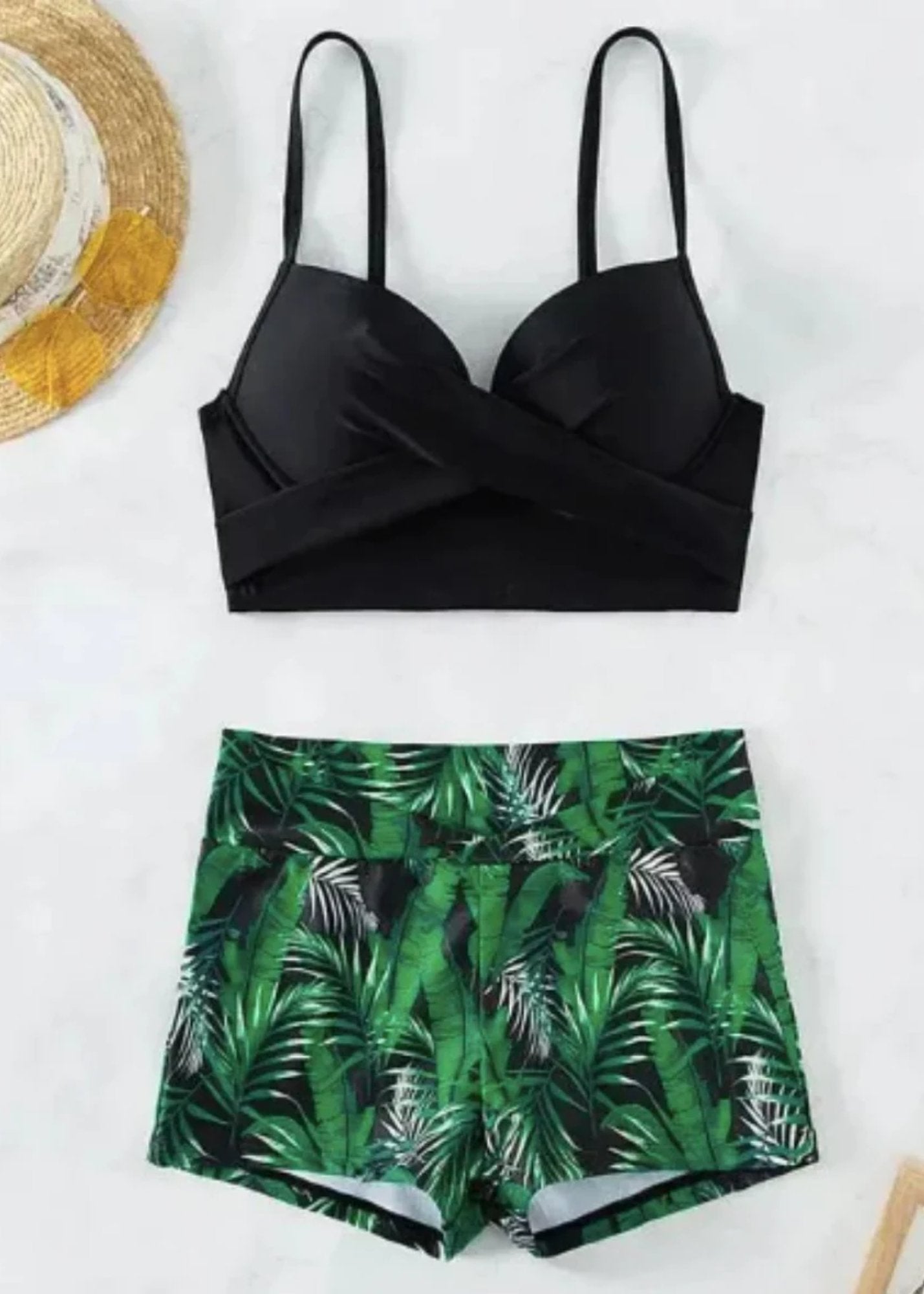 Black Tropical Print swimwear Set - WomanLikeU