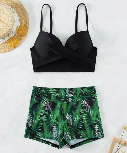 Black Tropical Print swimwear Set - WomanLikeU