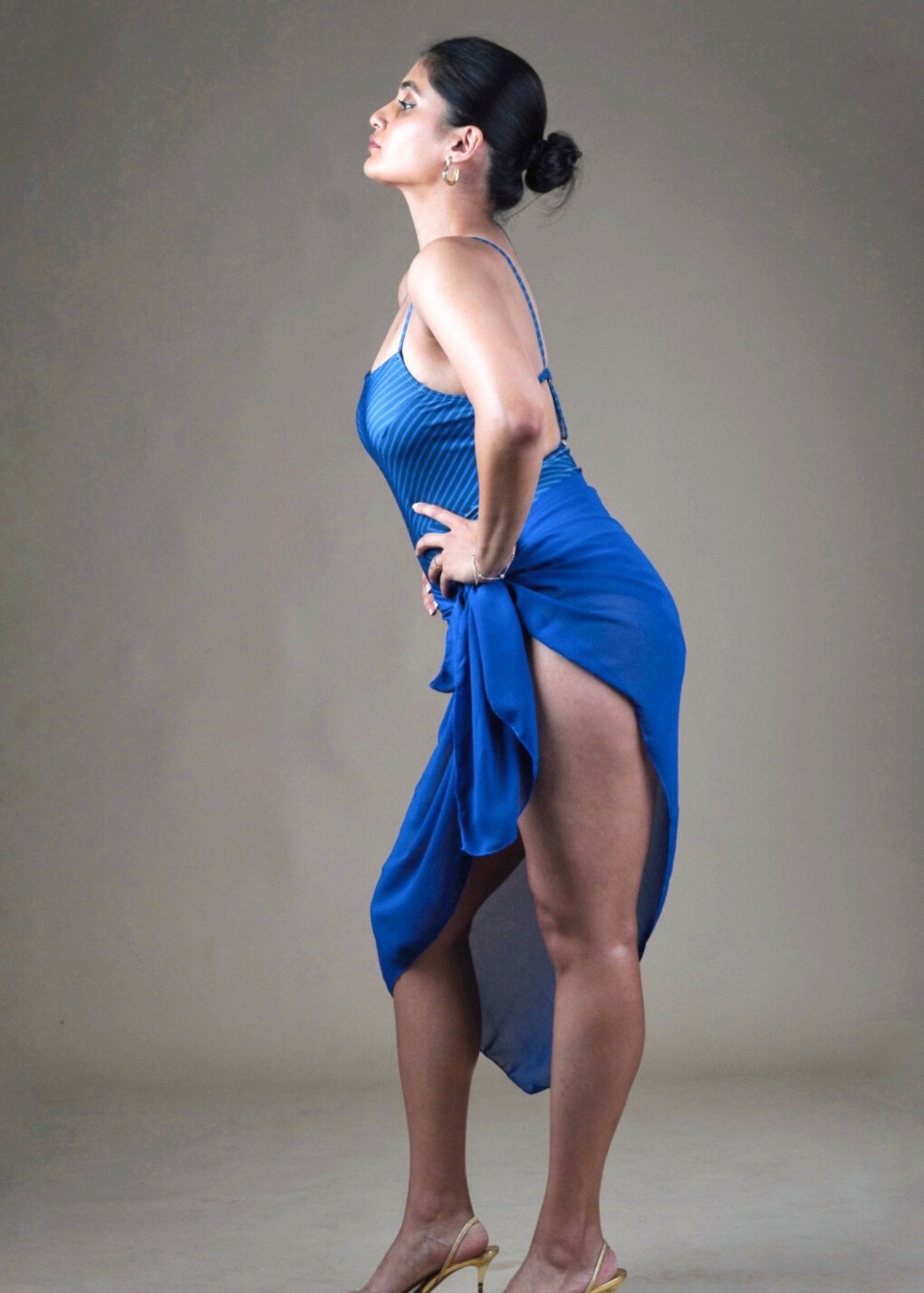 Blue striped Monokini with a Sarong - WomanLikeU