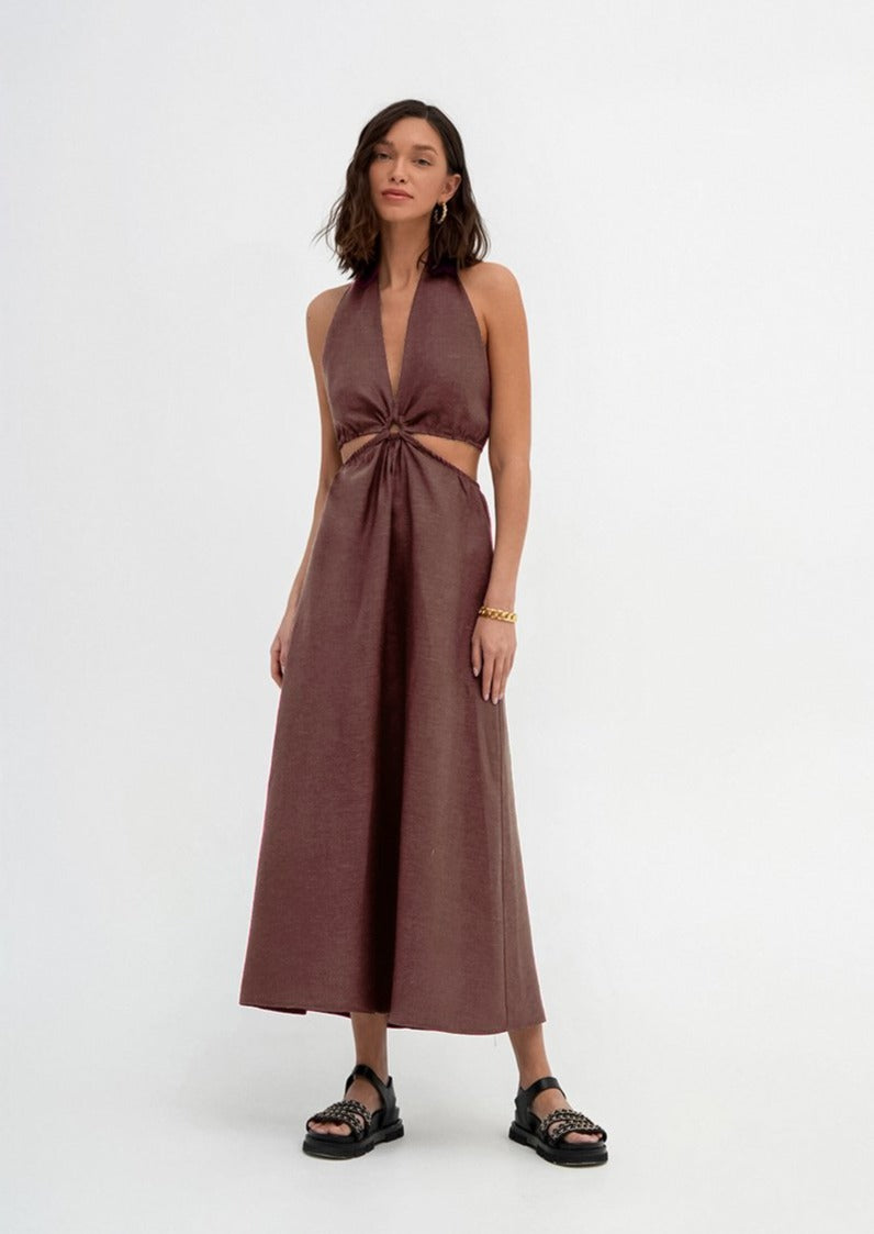 Brown Dress with Cut-outs - WomanLikeU
