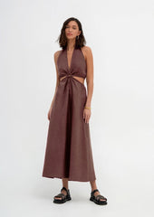 Brown Dress with Cut-outs - WomanLikeU