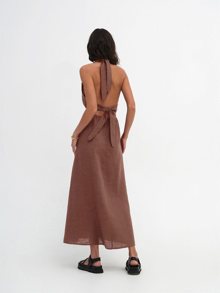 Brown Dress with Cut-outs - WomanLikeU