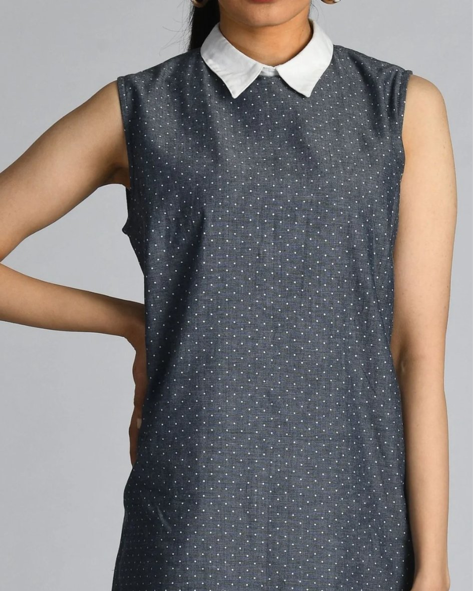 Dotted Shift Dress with Collar - WomanLikeU