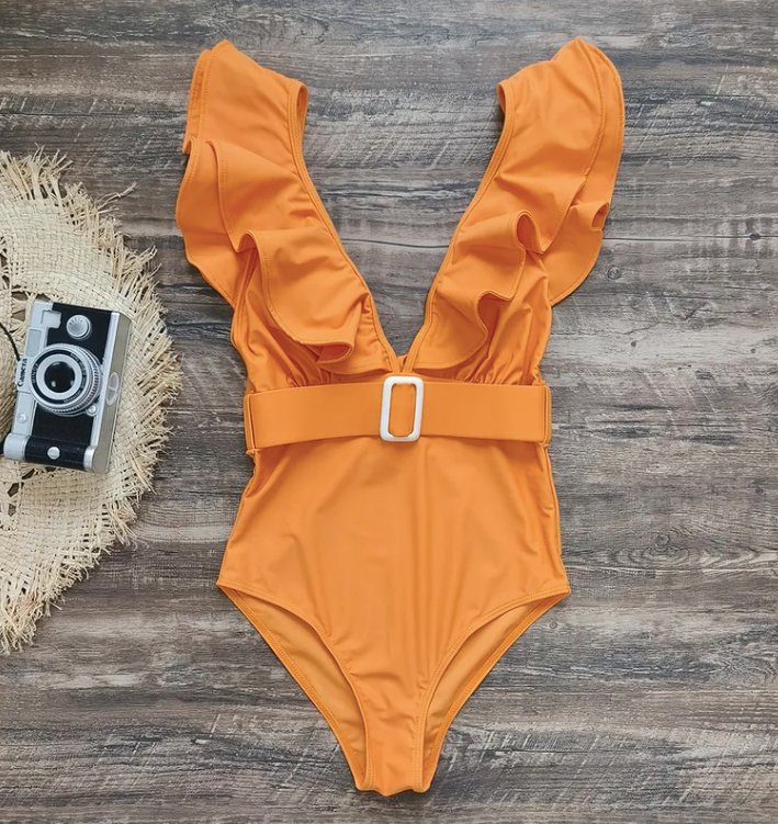 Flared Sleeve Tangerine Monokini - WomanLikeU