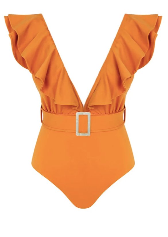 Flared Sleeve Tangerine Monokini - WomanLikeU