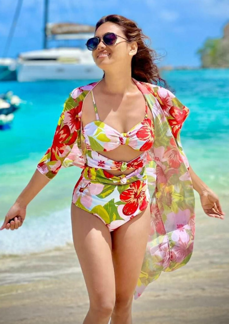 Floral Monokini with a coverup - WomanLikeU