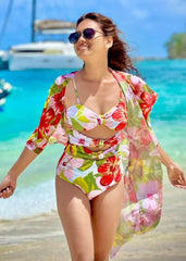 Floral Monokini with a coverup - WomanLikeU