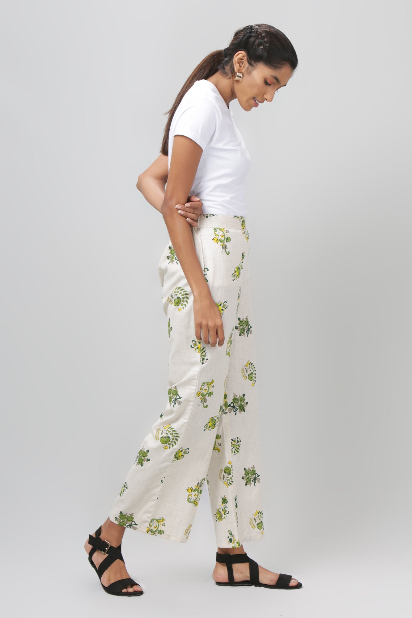 Green and Cream Printed Lower - WomanLikeU