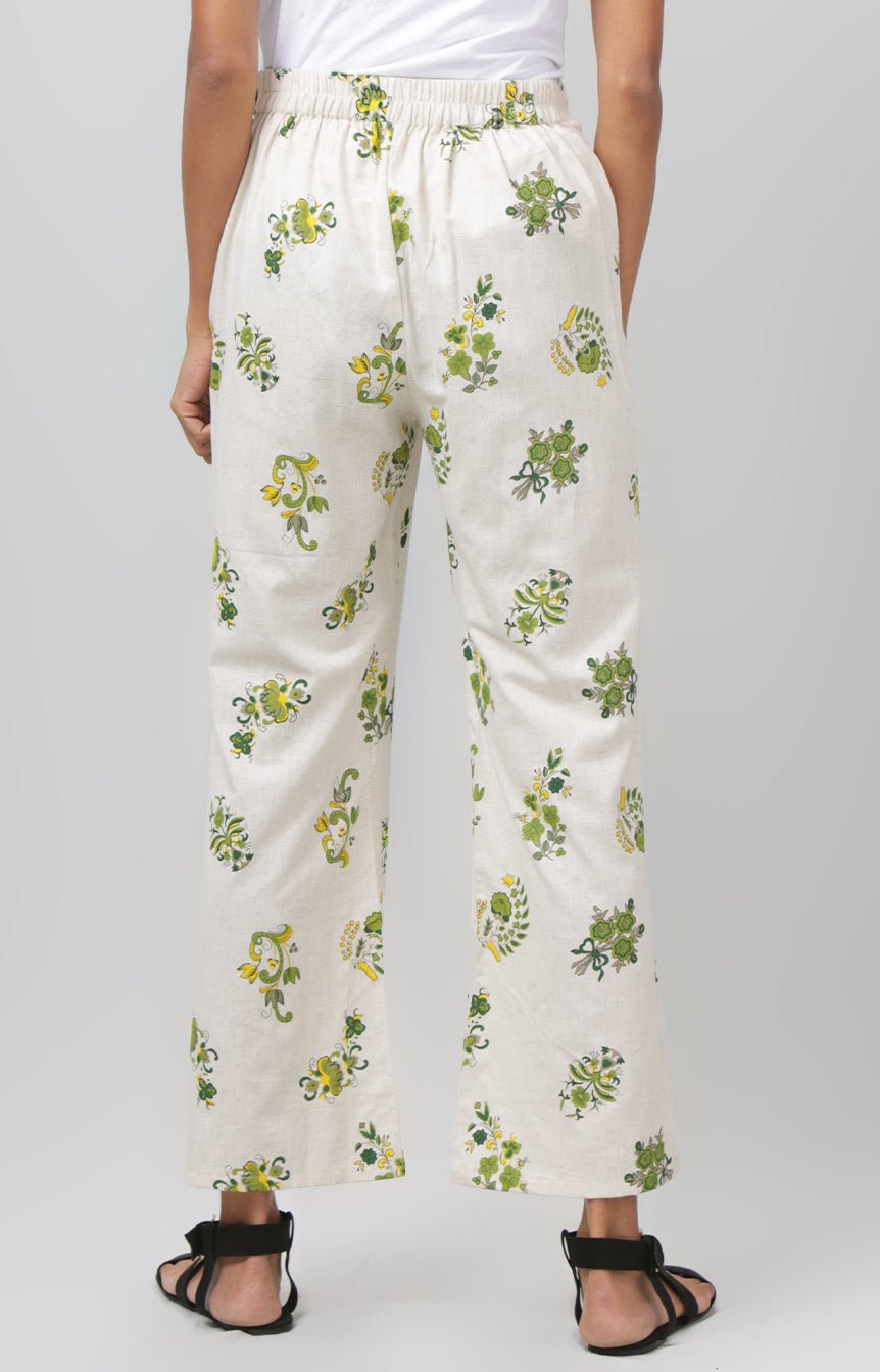 Green and Cream Printed Lower - WomanLikeU
