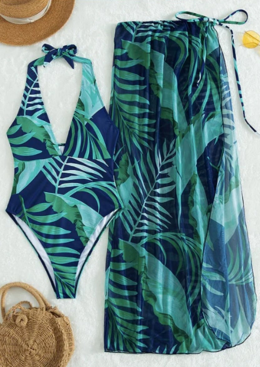 Green monokini with sarong – WomanLikeU