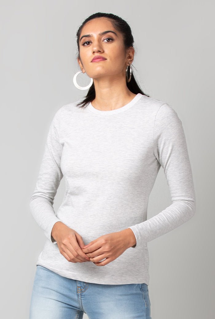 Grey Full Sleeve Basic Tee - WomanLikeU