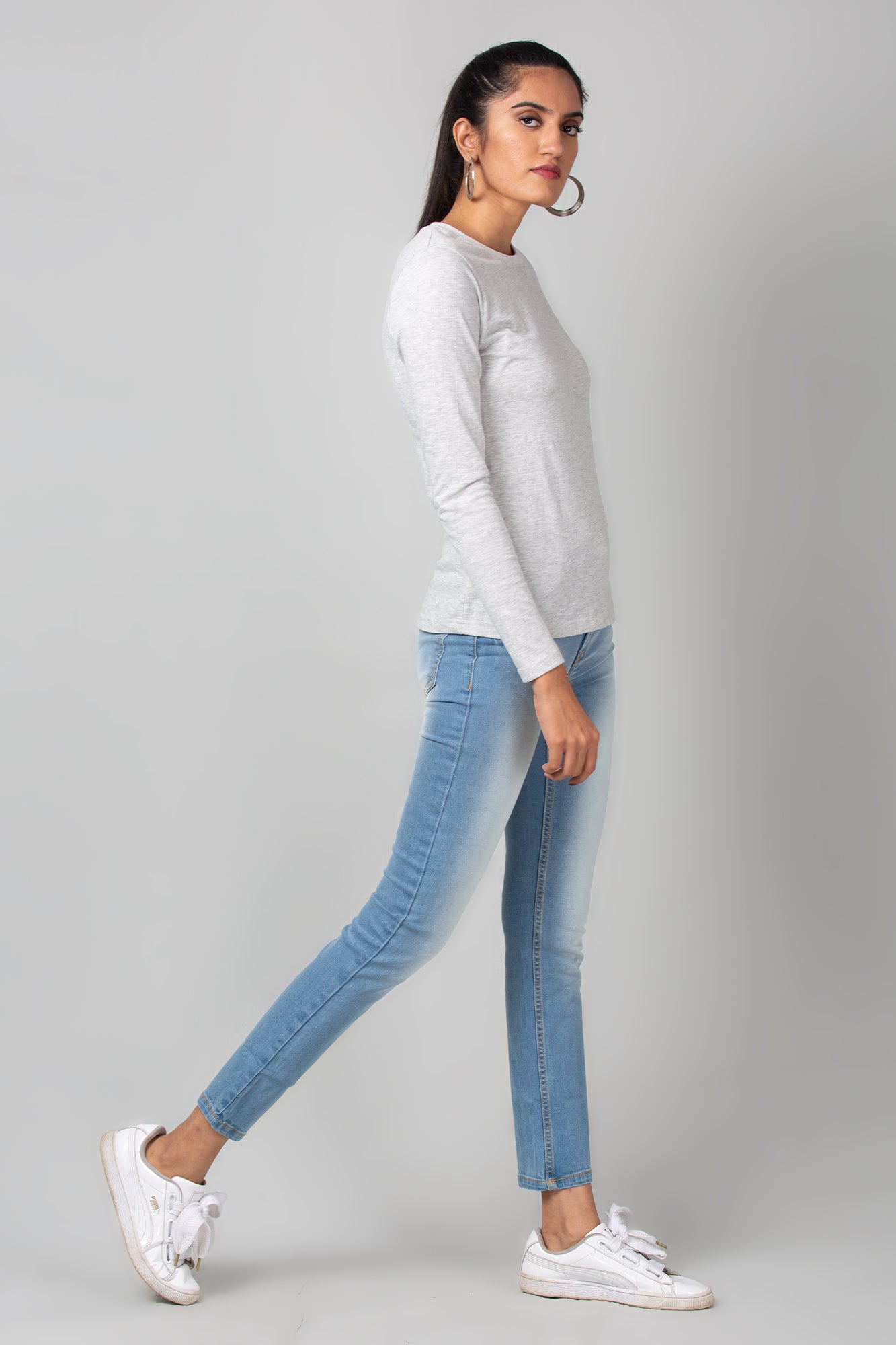 Grey Full Sleeve Basic Tee - WomanLikeU