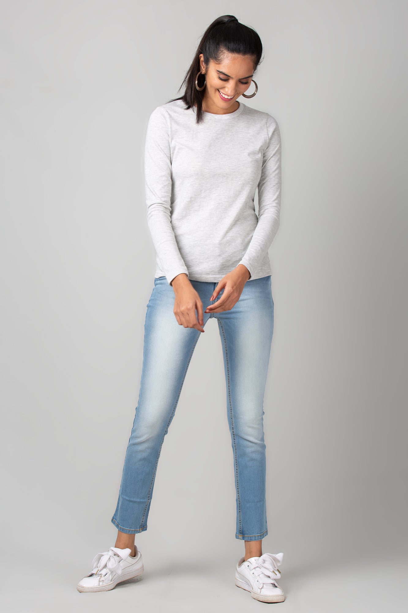 Grey Full Sleeve Basic Tee - WomanLikeU