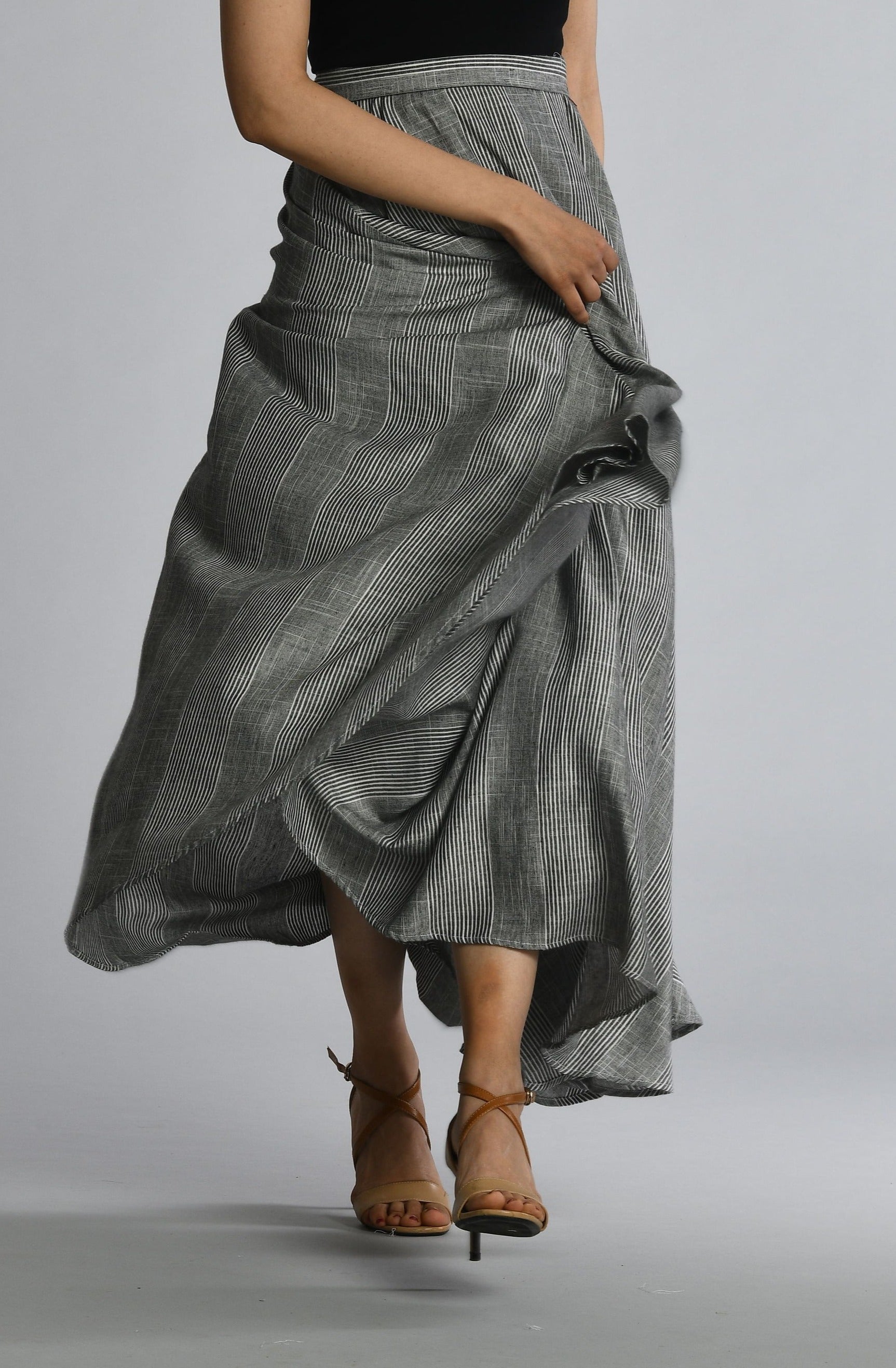 Grey Chambray Bias Full Length Skirt