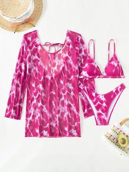 Magenta Bikini Set with a Coverup - WomanLikeU
