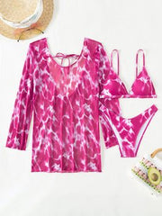 Magenta Bikini Set with a Coverup - WomanLikeU