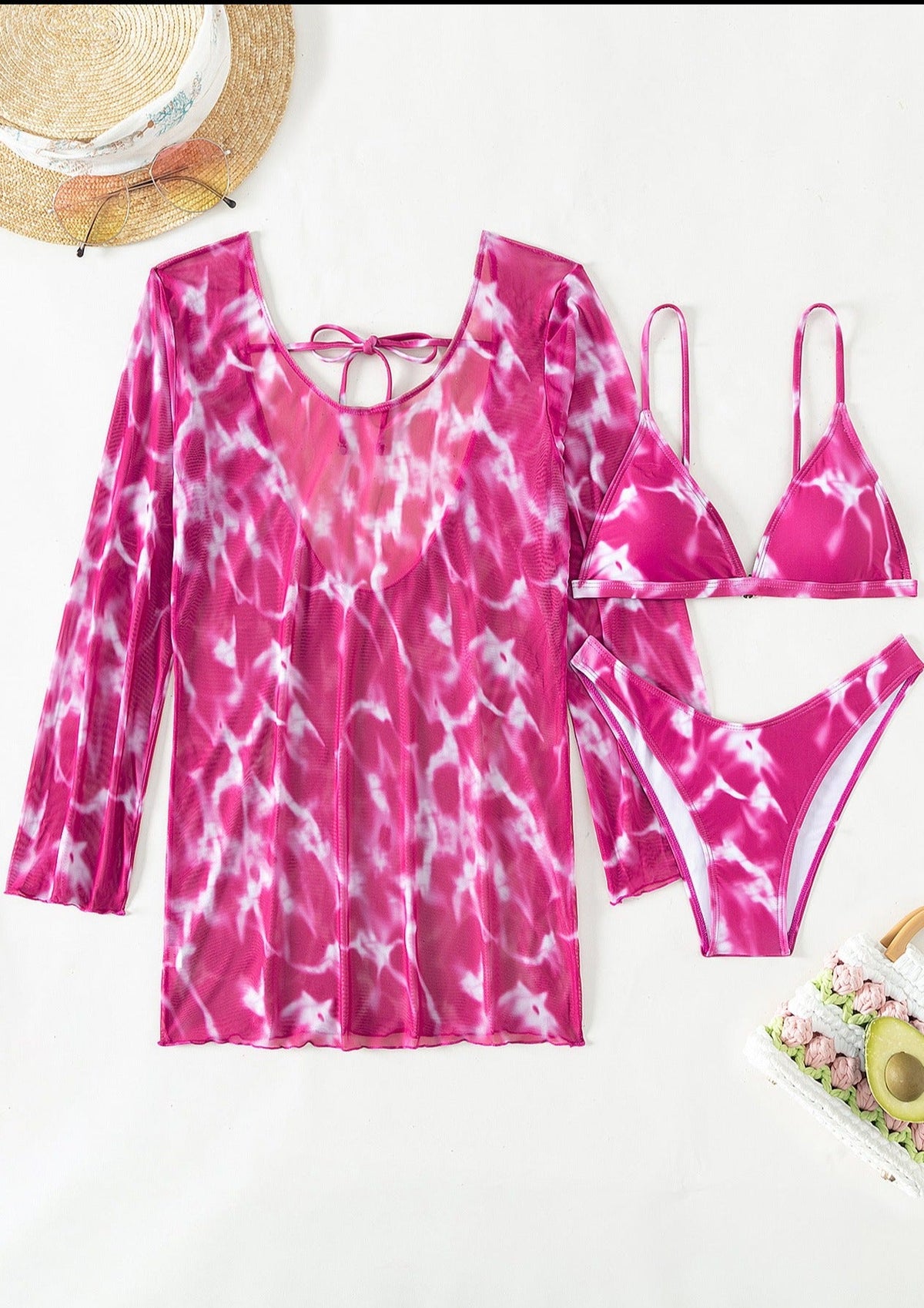 Magenta Bikini Set with a Coverup - WomanLikeU