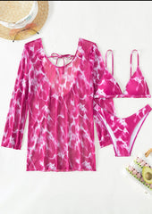 Magenta Bikini Set with a Coverup - WomanLikeU