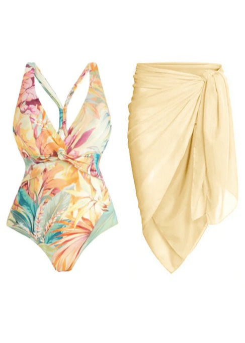 Monokini with yellow sarong - WomanLikeU